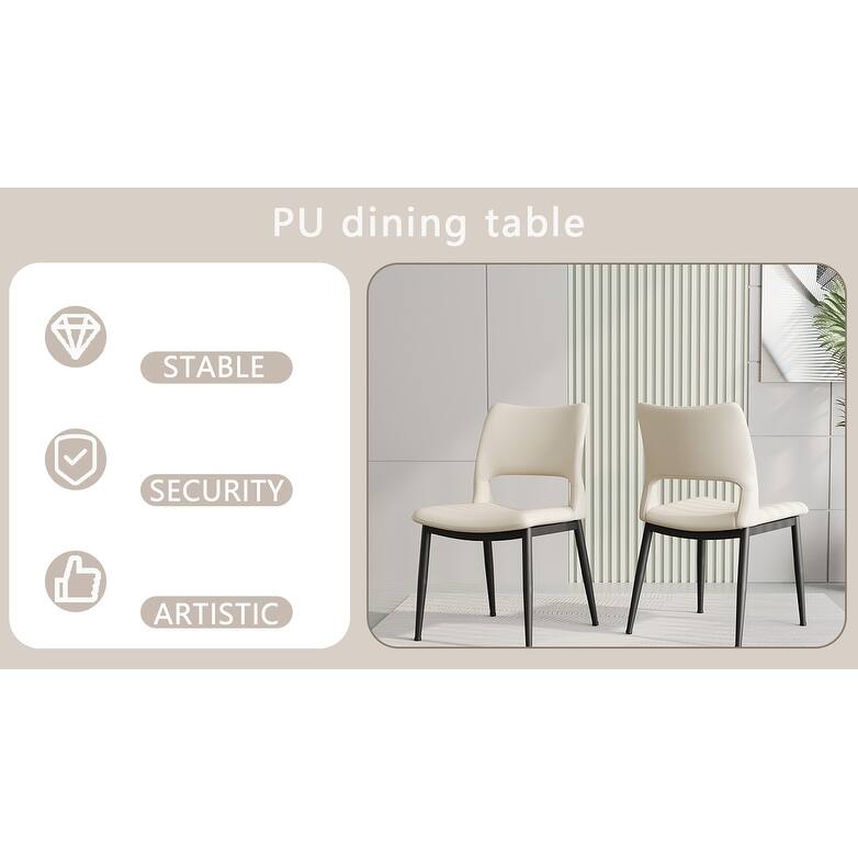 Modern Minimalist Pu Leather Dining Chairs Set Of 2, Comfortable Backrest Design, Metal Leg Support, For Restaurants, Kitchens