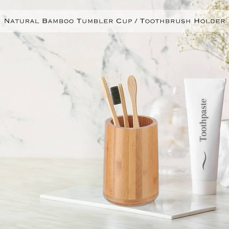 5-Piece Bathroom Accessory Set Bamboo Natural Decor