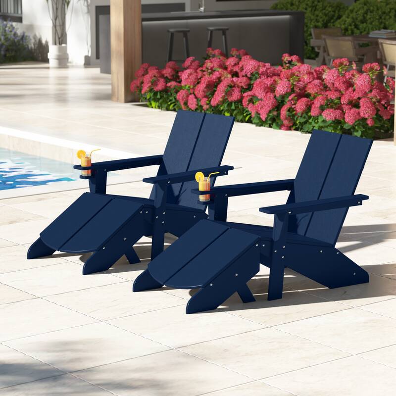 Coastin Modern Poly Adirondack Chair With Ottoman (Set of 2)