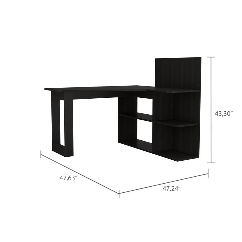 L-Shaped Writing Computer Desk with 5 Open Shelves, Right Return, and Stylish Hutch for Home Office or Study