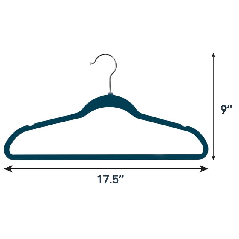 Elama Home 50Pc Velvet Slim Clothes Hangers w/ SS Swivel Hooks in Blue