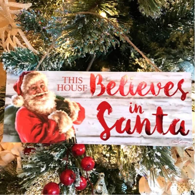 Red White Santa Printed Christmas Wall Sign Rope Hanger 4" x 10"