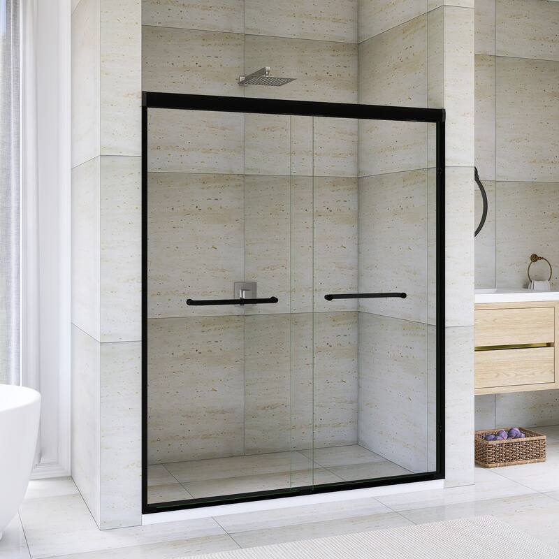 Double Sliding Framed Shower Door in Matte Black Finish