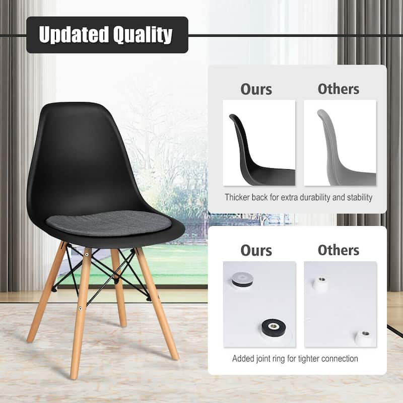 Set of 2 Ergonomic Dining Chairs with Soft Linen Cushion and Sturdy PP Seat and Wooden Frame - 18" x 19" x 33" (W x D x H)