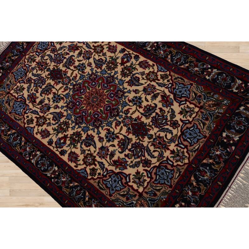2'4''x3'4'' Hand Knotted Wool Beige Isfahan Traditional 400 KPSI Rug - 2' 4'' x 3' 4''