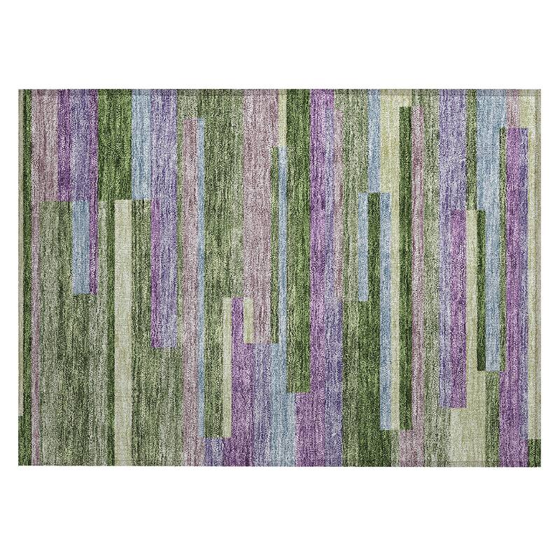 Machine Washable Indoor/ Outdoor Modern Stripes Chantille Rug