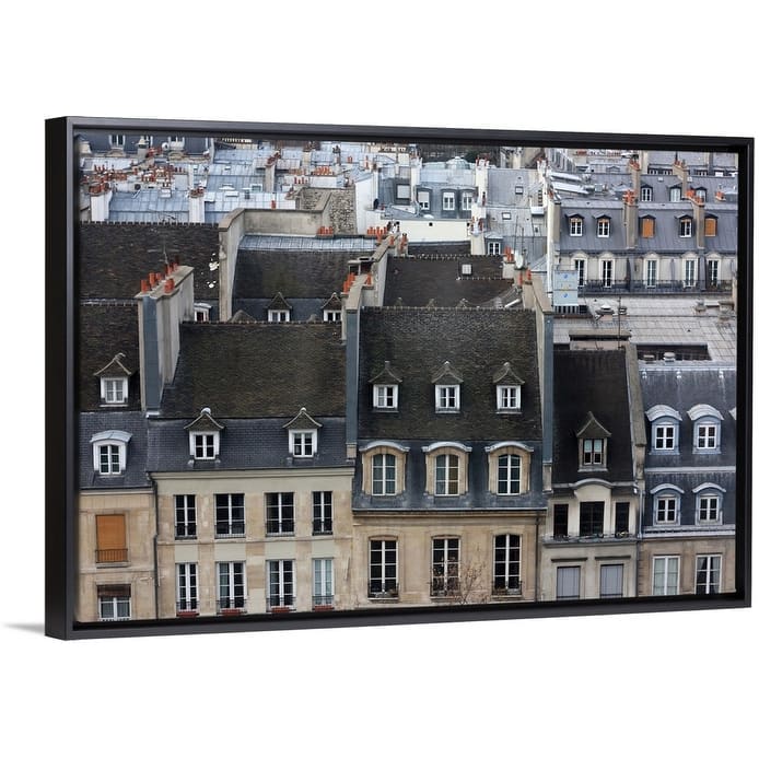 "Roofs and buildings in headquarters Chatelet les Halles, Paris." Black Float Frame Canvas Art