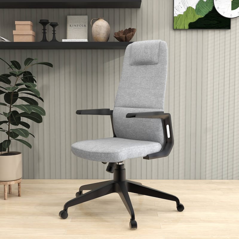 Nexa Ergonomic Leather/Polyester High-Back Office Chair with Padded Headrest, Adjustable Height, Swivel, and Smooth Casters