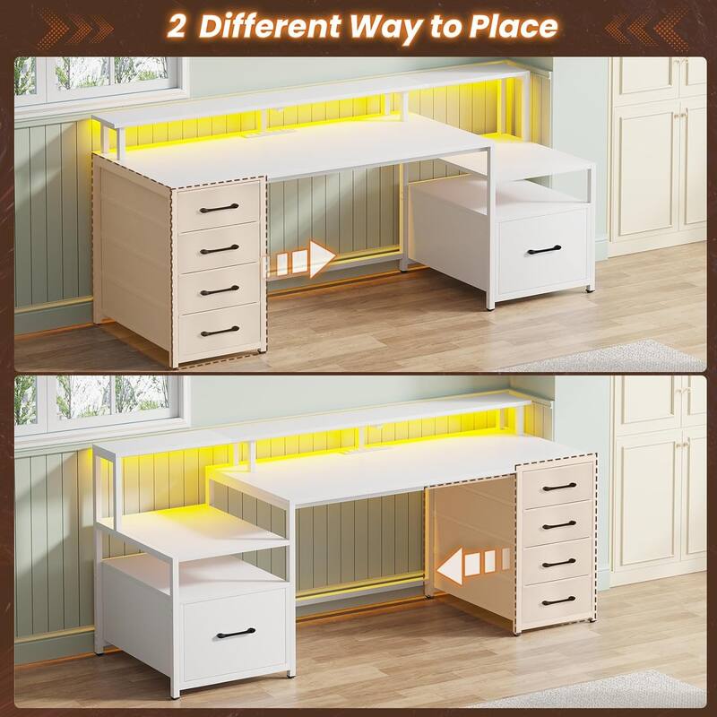 Home Computer Desk File Drawer & Power Outlet 5 Drawer Monitor Shelf