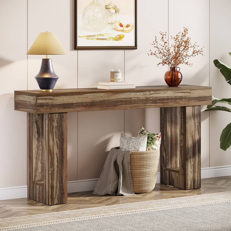 63-inch Wood Narrow Console Sofa Hallway Accent Table for Entryway - Mottled Gray Brown