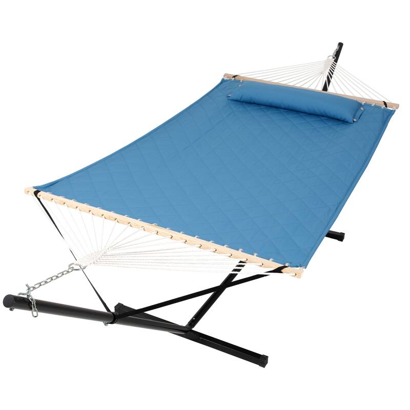 2 Person Quilted Hammock with 12ft. Stand - 147.6*35.4*47.6 - Blue