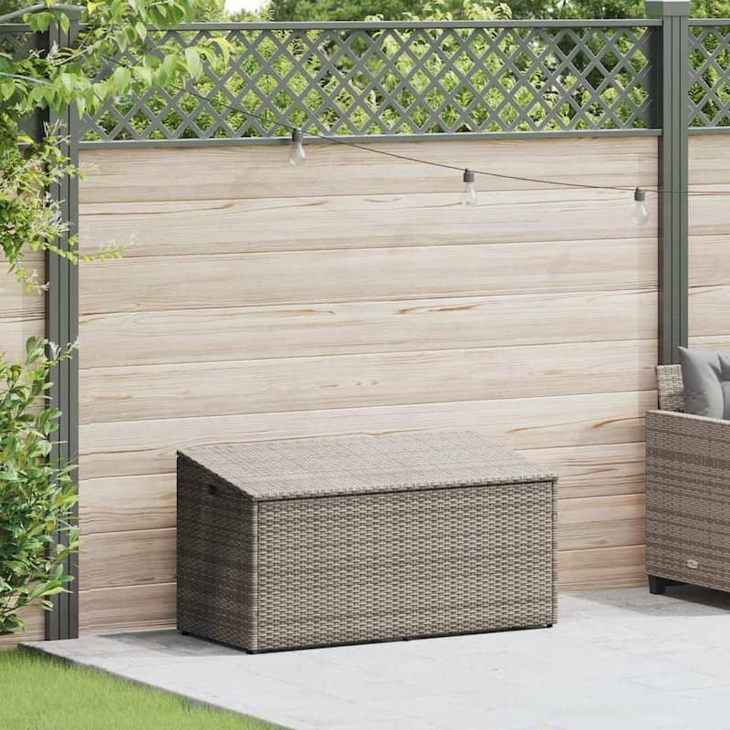 vidaXL Garden Storage Box Grey PE rattan, powder-coated steel Medium - 19.7 x 43.3 x 22.8