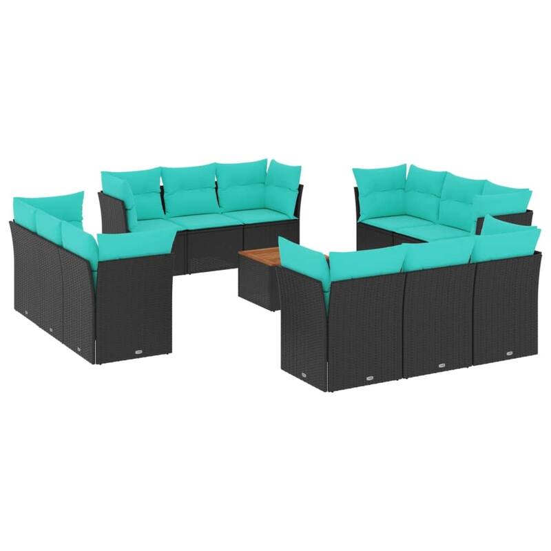 vidaXL 13 Piece Patio Sofa Set with Cushions Black Poly Rattan - 24.4 x 24.4 x 27.2