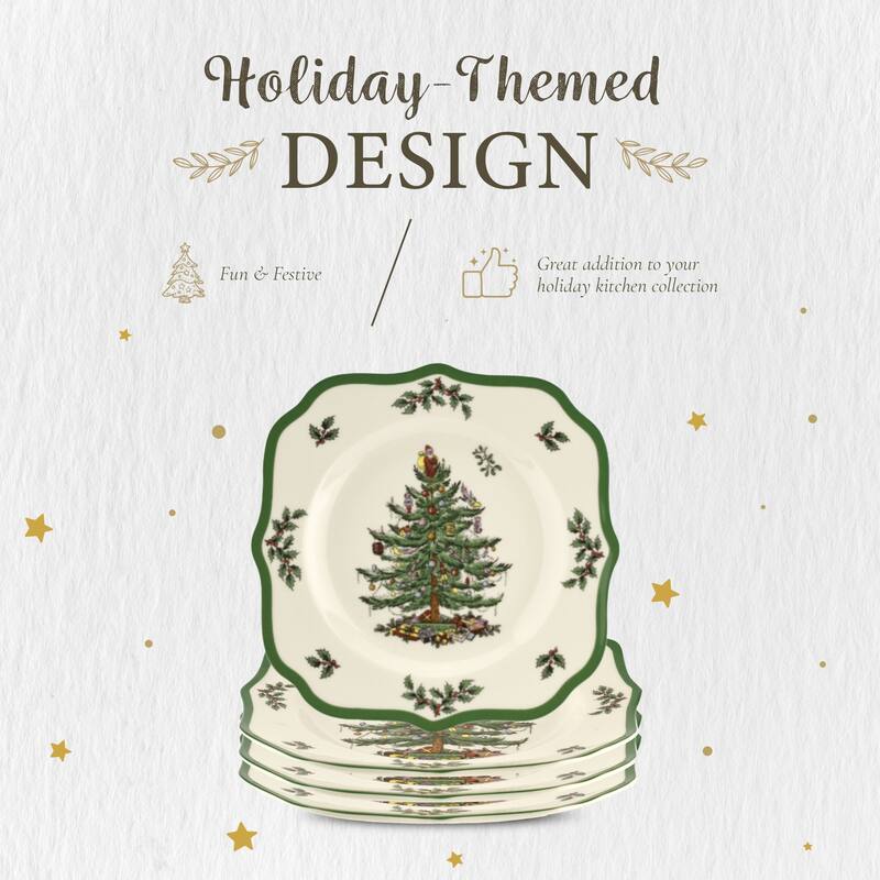 Spode Christmas Tree Scalloped Set of 4 Salad Plates