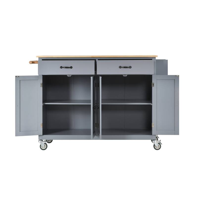 Multifunctional Solid Wood Frame Kitchen Cart with Spice Rack and Adjustable Shelves