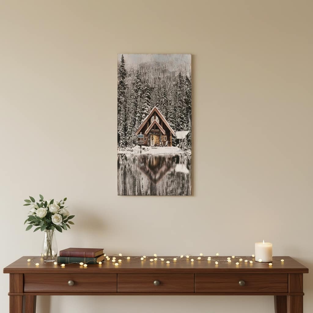 HomeRoots 18" X 10" Brown And White Wood Winter Lodge On The Lake Hanging Wall Decor