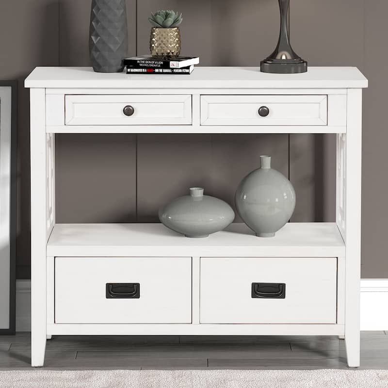 36''Farmhouse Pine Wood Console Table Entry Sofa Table with 4 Drawers & 1 Storage Shelf for Living Room Hallway Kitchen
