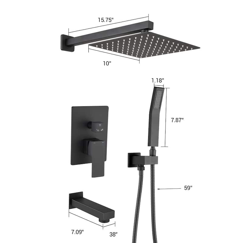 10 Inch Tub Shower Faucet With Hand Sprayer Wall Mounted Shower System With Tub Spout And Rough-in Valve Rainfall Shower Kit Set
