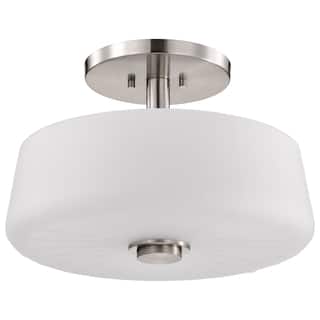 Lune 3 Light Semi-Flush Brushed Nickel Finish Etched White Glass - Brushed Nickel