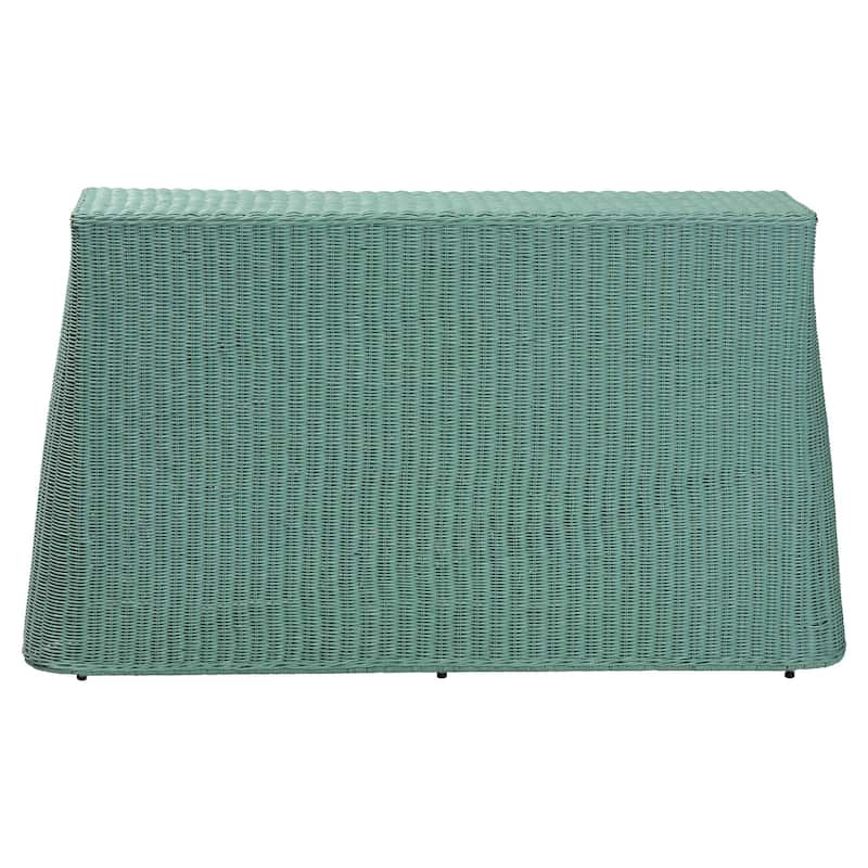 Palm Scallop Natural Rattan Console Table – Handwoven Wicker Accent Table for Hallway or Entryway, Coastal Décor, Rectangle