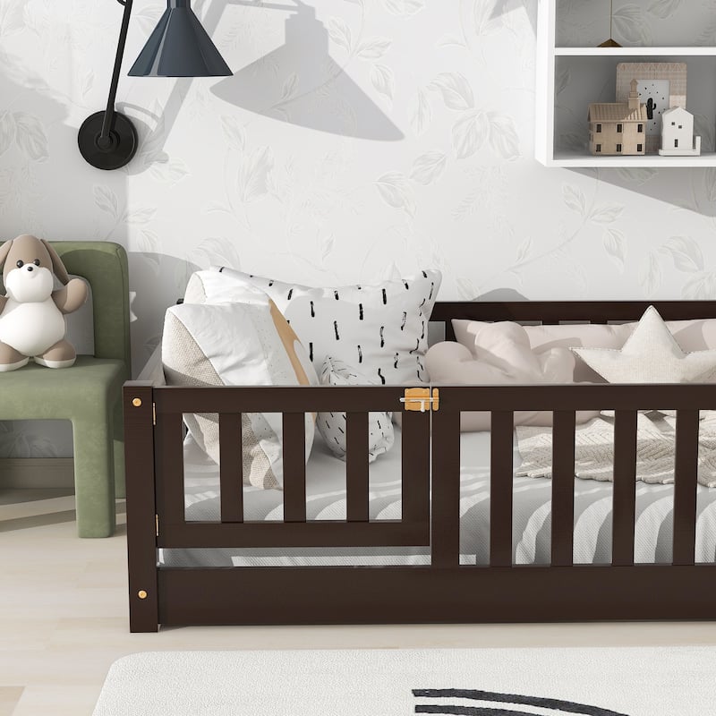 Floor Platform Bed with Fence and Door