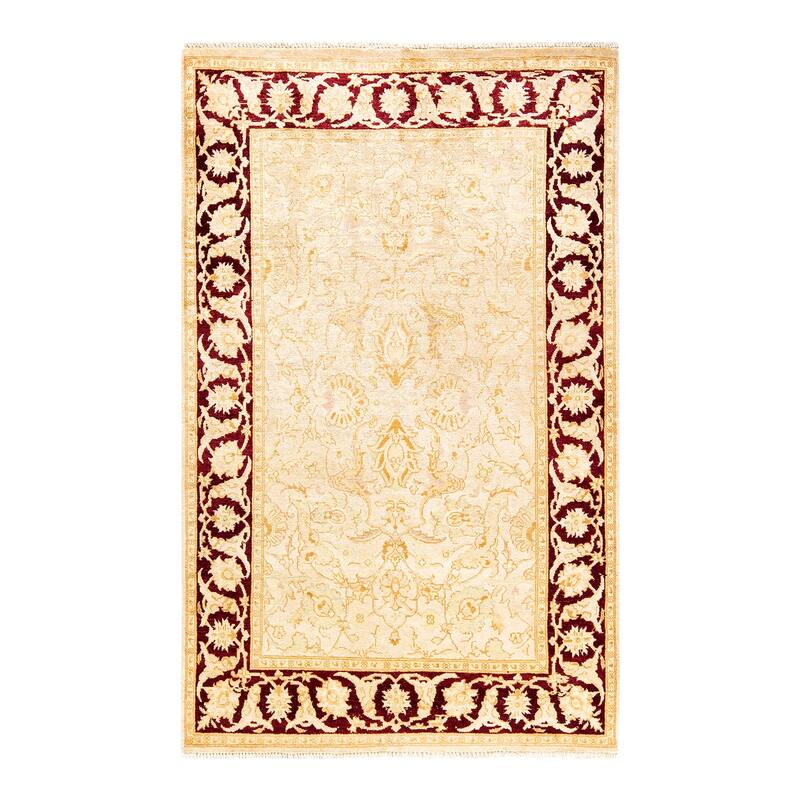 Overton Hand Knotted Wool Contemporary Floral Ivory Area Rug - 4' x 6' - Ivory - 4' x 6'