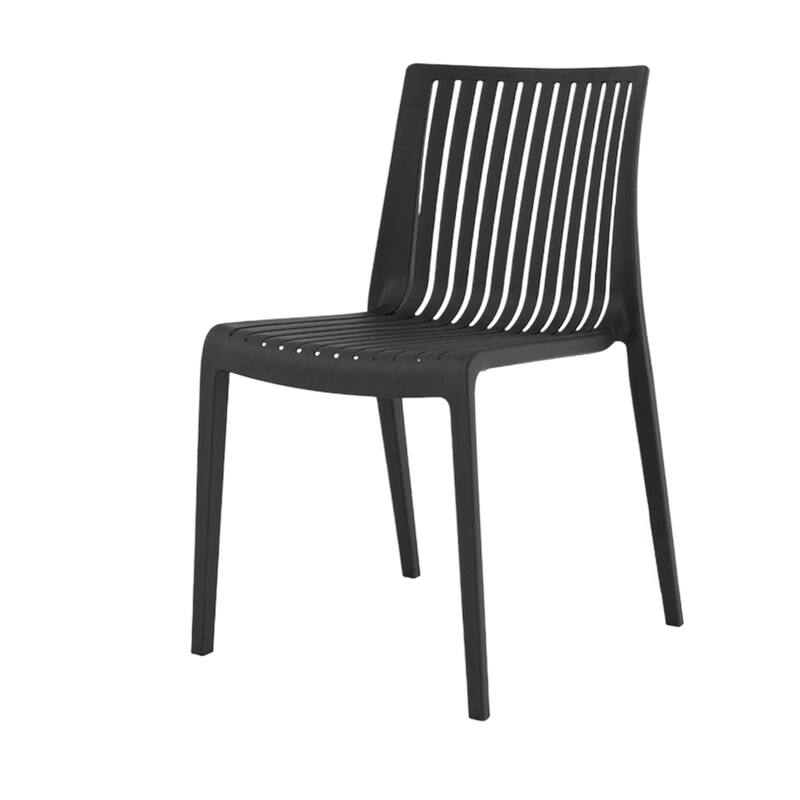 HomeRoots Set of Two Black Heavy Duty Plastic Outdoor Stacking Accent Chairs