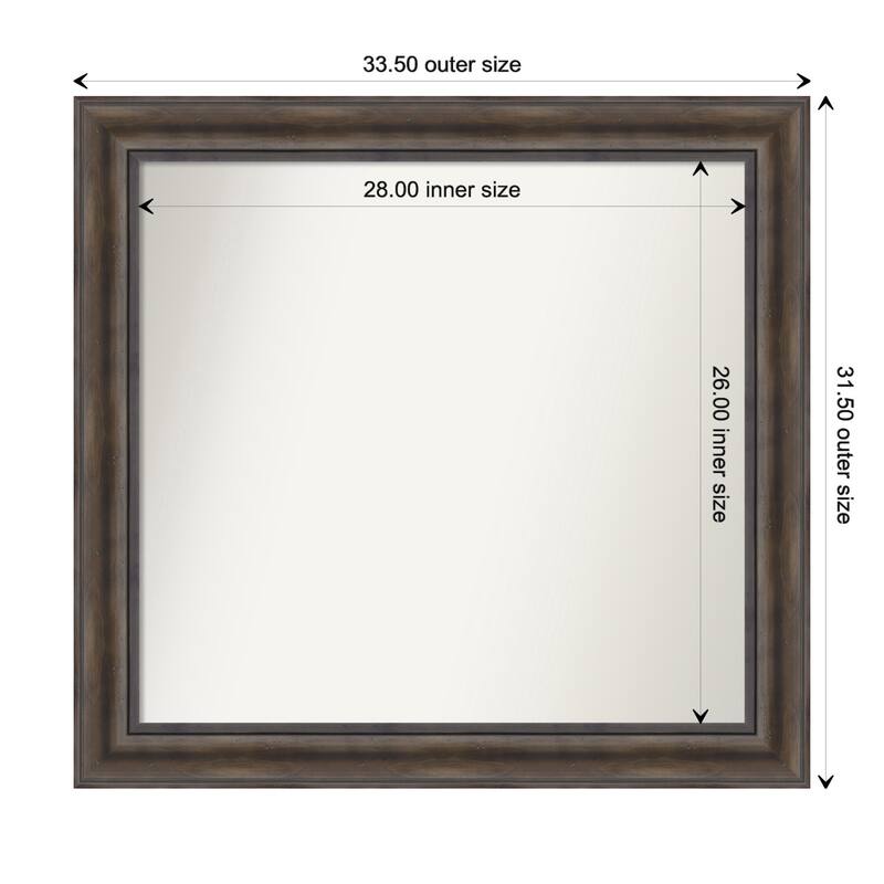 Rustic Pine Brown Framed Non-Beveled Custom Wall Mirror, Bathroom Vanity Mirror - Outer Size: 33.5 x 31.5