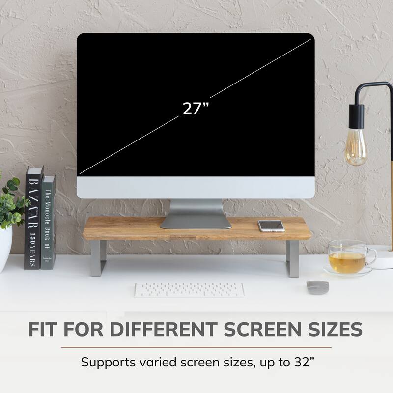 Jani Wood Monitor Stand Riser Desk - Ergonomic Design Stand, Desktop Organizer Table for Home, Office Workspace, Gaming Desk