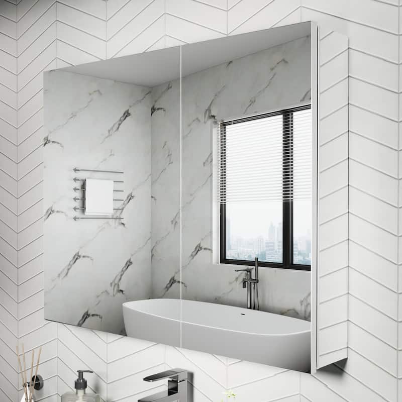 Modland 30"-36"W x 24"H Double Door Bathroom Medicine Cabinet with Mirror,Aluminum Frame