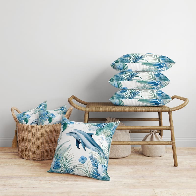 Blue And Turquoise Dolphin Haven Faux Suede Throw Pillow Zipper