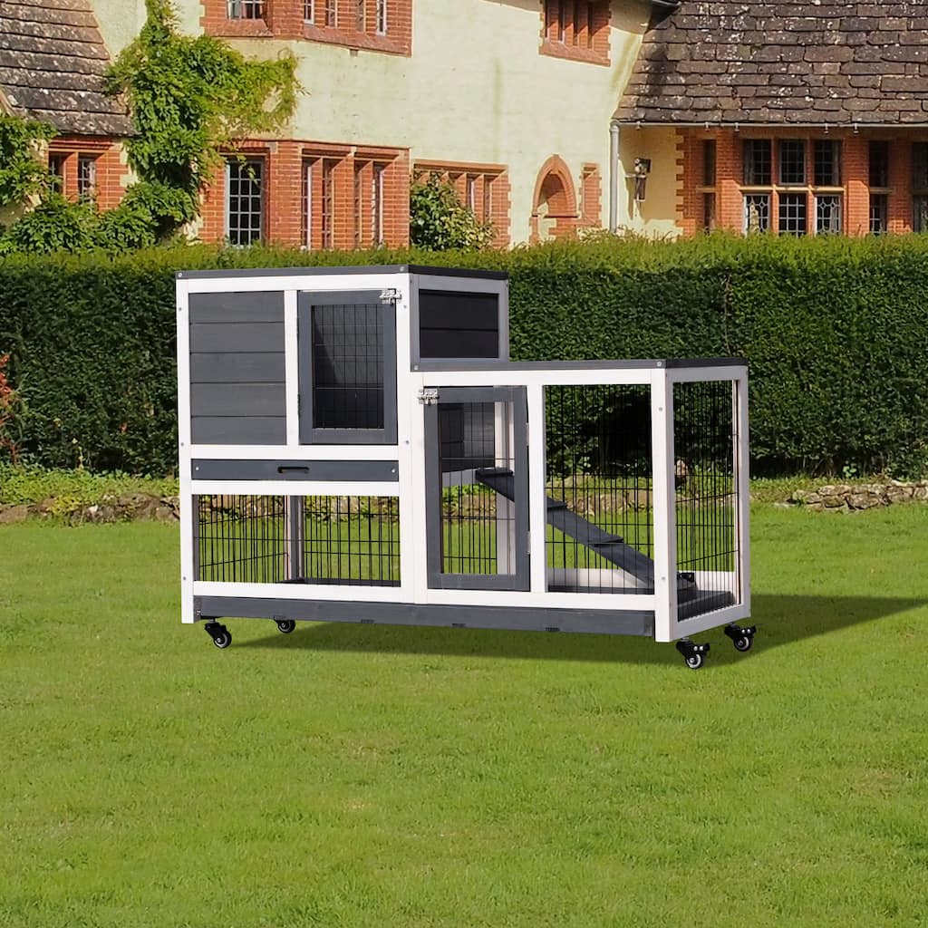 Removable wooden outdoor rabbit hutch with Wheels, Ramp