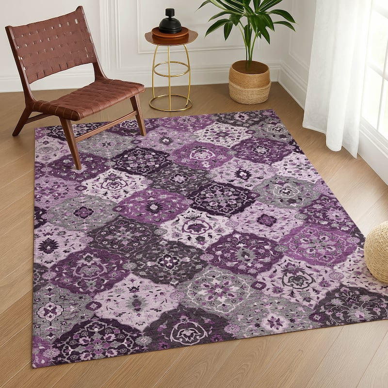 Machine Washable Indoor/ Outdoor Traditional Panel Chantille Rug