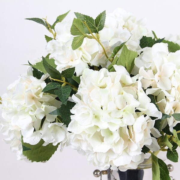 FloralGoods Silk Hydrangea Stem in White 18" Tall