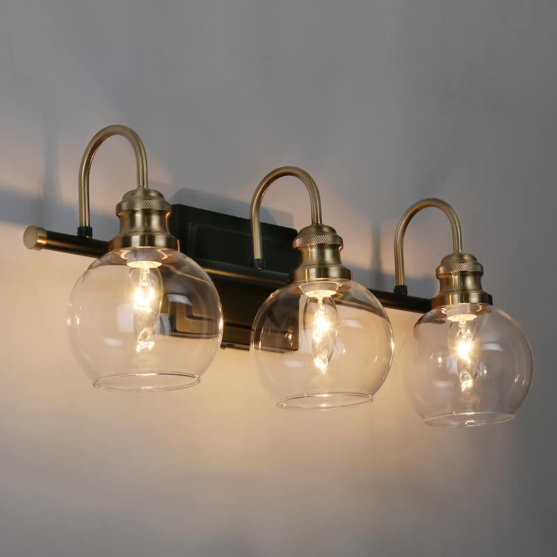 Modern Black Gold Bathroom Vanity Lights Globe Glass Wall Sconce