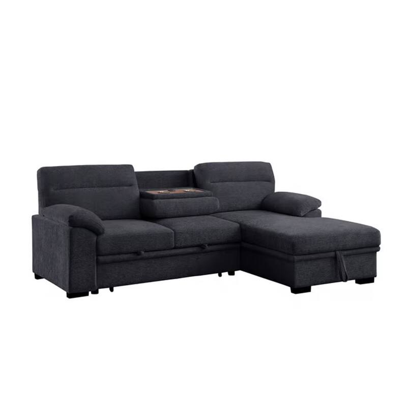Geni Sleeper Sectional Sofa, Right Chaise, Dark Gray, USB C Port