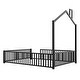 preview thumbnail 9 of 9, Black Full Size Sturdy Metal House Floor Bed with Guardrail, No Included Slats
