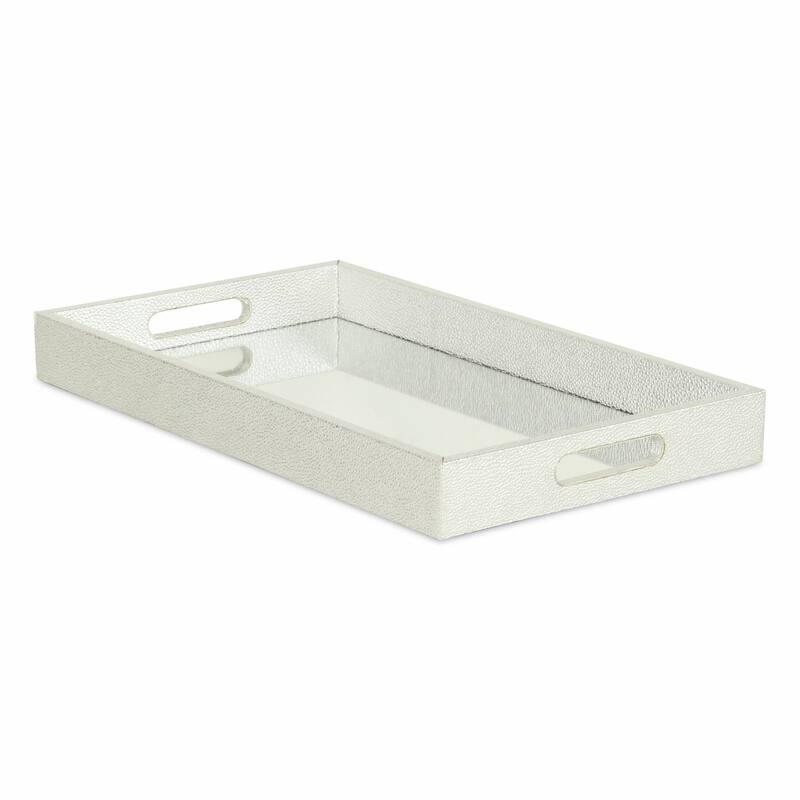 HomeRoots 16" Silver Rectangular Wood Handmade Tray With Handles