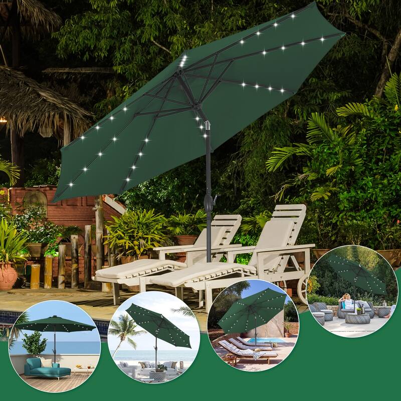 10ft Patio Umbrella with Lights Outdoor Solar Umbrella