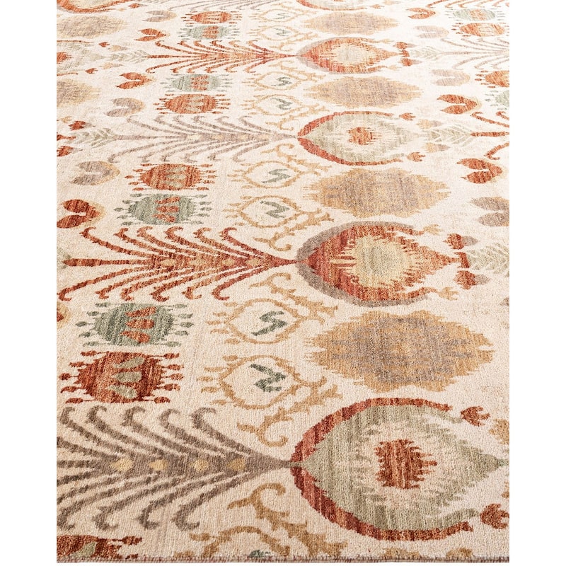 Ikat One-of-a-Kind Hand-Knotted Area Rug - Beige, 7' 10" x 10' 1" - 7' 10" x 10' 1"