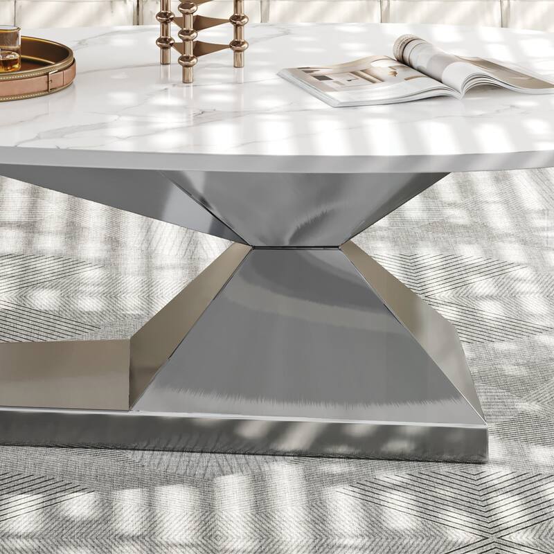 Durable Sintered Stone Coffee Table with Stylish Stainless Steel Base