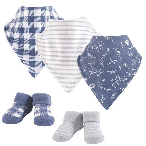 slide 1 of 1, Yoga Sprout Baby Boy Cotton Bandana Bibs and Socks 5pk, Forest, One Size - Forest - One Size