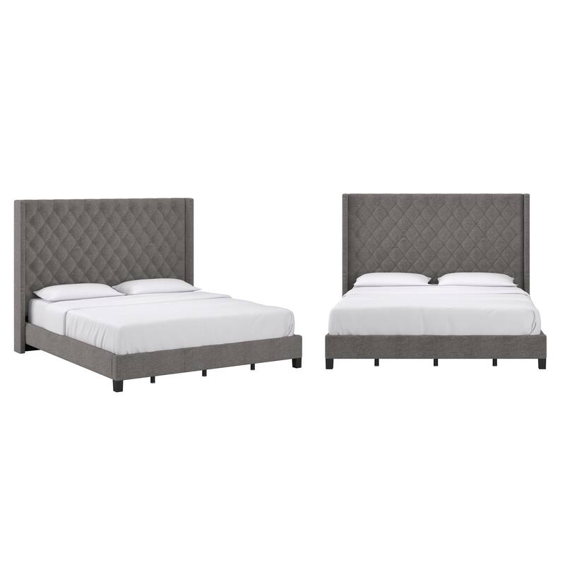 Detmold Wingback Button Tufted Tall Headboard Bed - Grey - King