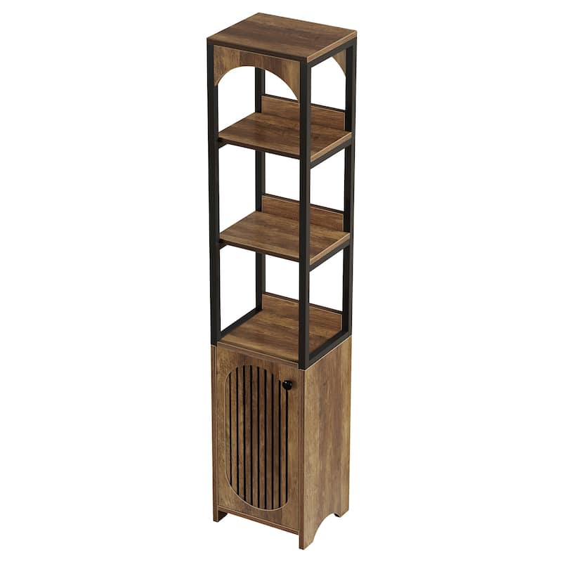 6-Tier Narrow Bookcase with Louvered Door Cabinet for Small Space