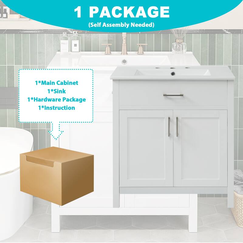 Anmytek 30 Inch Bathroom Vanity with Ceramic Sink and Ample Storage for Small Bathrooms