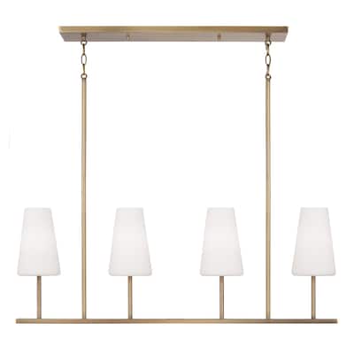 42" W x 15" H 4-Light Modern Linear Chandelier with Tapered Soft White Glass