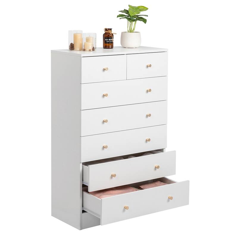 Simple Style Wooden 7-drawer Dresser with Metal Handles