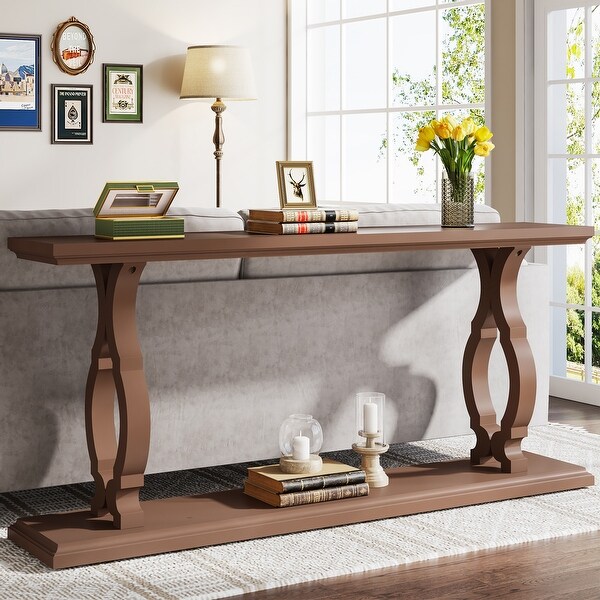 63 Inch Extra Long Sofa Table Industrial Entryway Table with Geometric Base On Sale Bed Bath Beyond 38956092