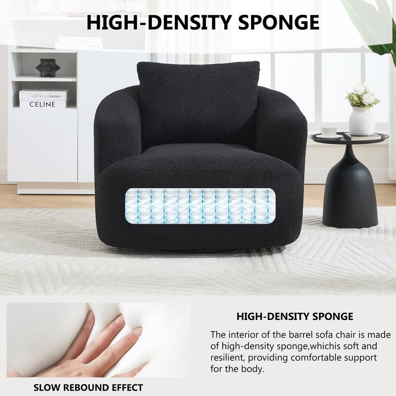 360°Swivel Round Upholstered Comfy Chair With One Soft Pillow, Teddy Fleece High-Resilience Sponge Single Sofa