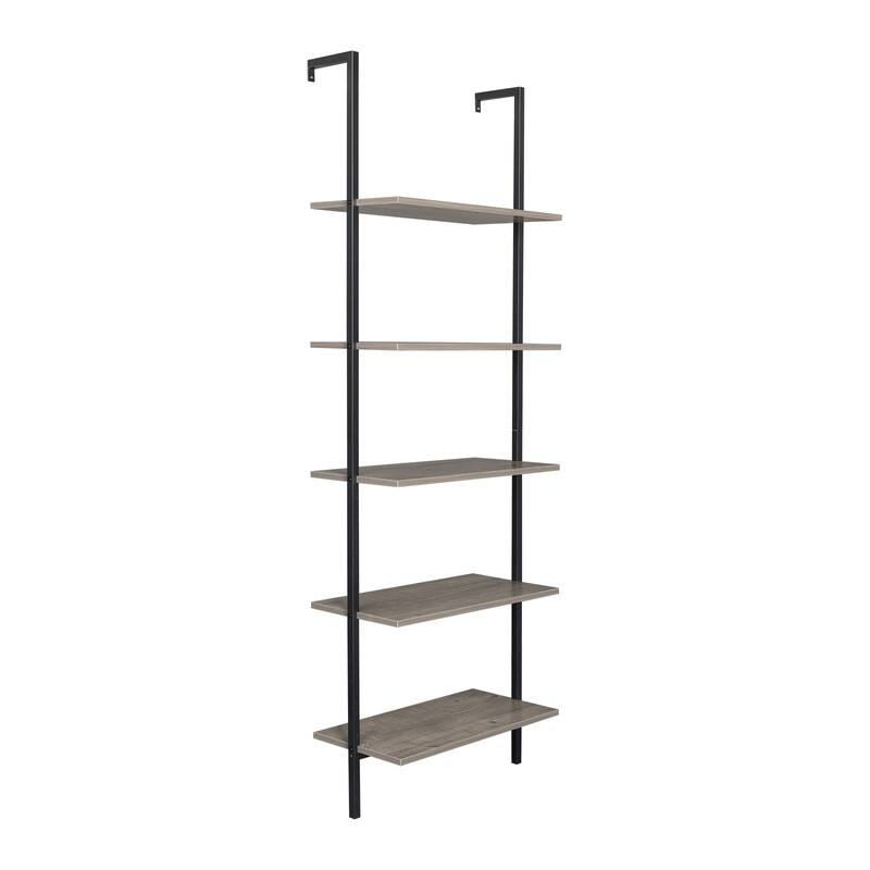 5-Shelf Wood Ladder Bookcase with Metal Frame, Industrial 5-Tier Modern Ladder Shelf Wood Shelves,Gray